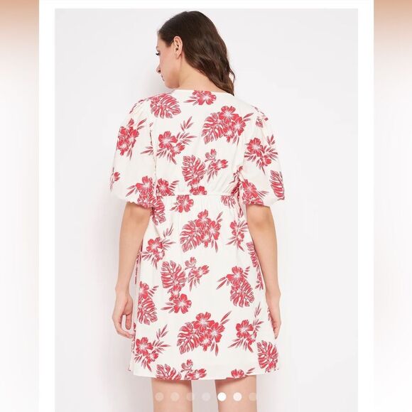 Sim & Sam NWT Red Ivory Trop Poplin Print Mini Dress Size Small - Picture 2 of 16